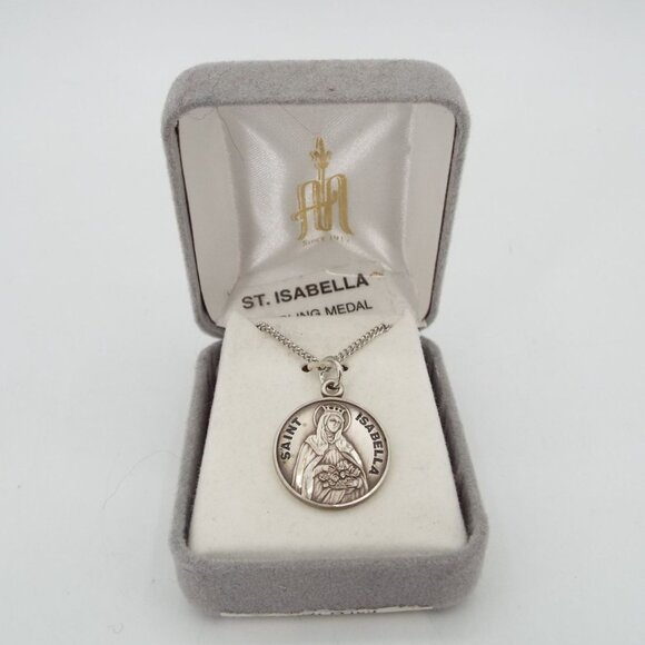 Vintage Jewelry - Vintage HMH St. Isabella Sterling Medal Pendant Necklace 18" with Original Box